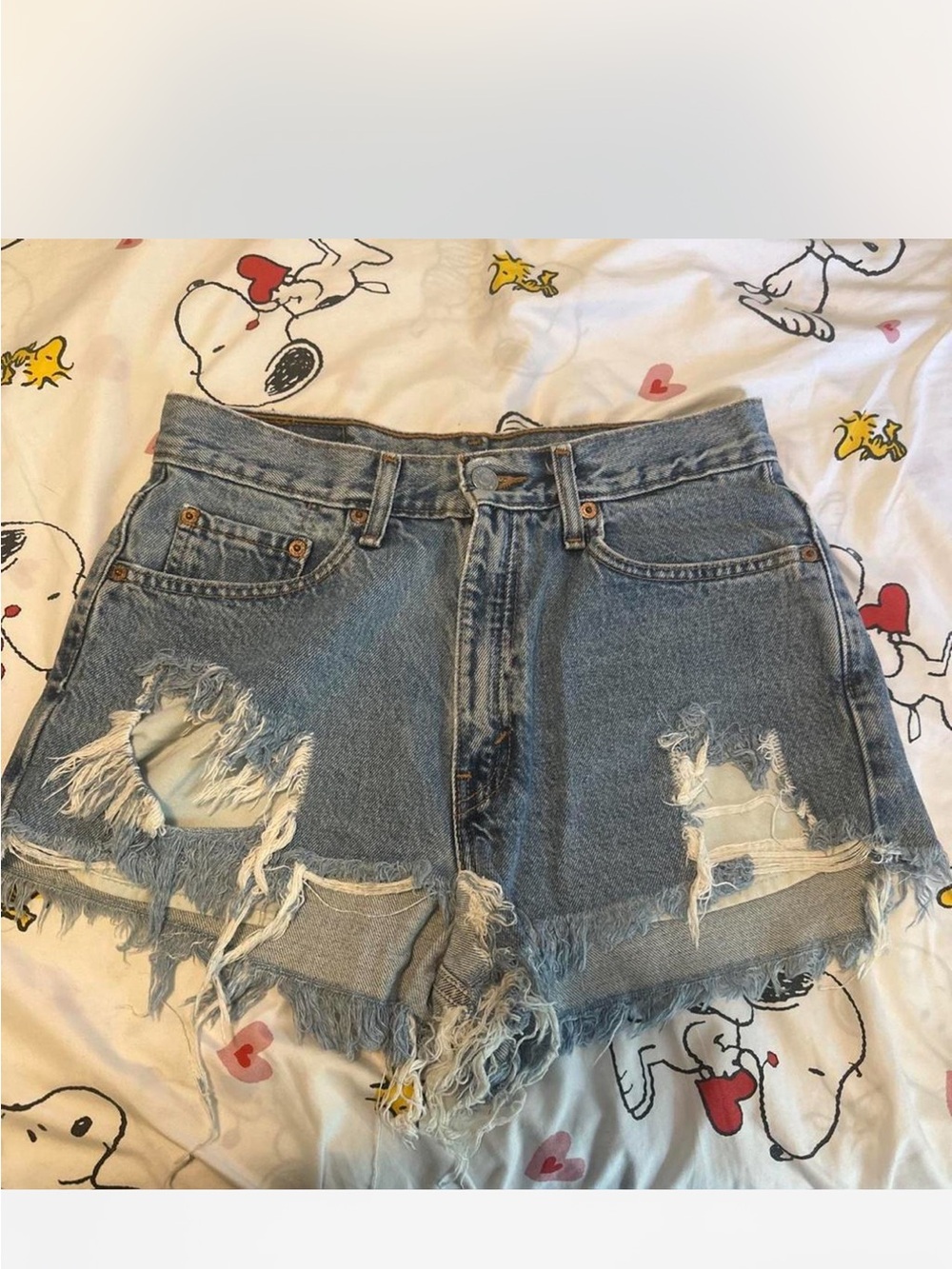 Levis Vintage Distressed High-Waist Denim Shorts - Light Blue